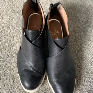 Linea Paolo “Faith Crisscross” Black Wedge Sneaker 7 1/2